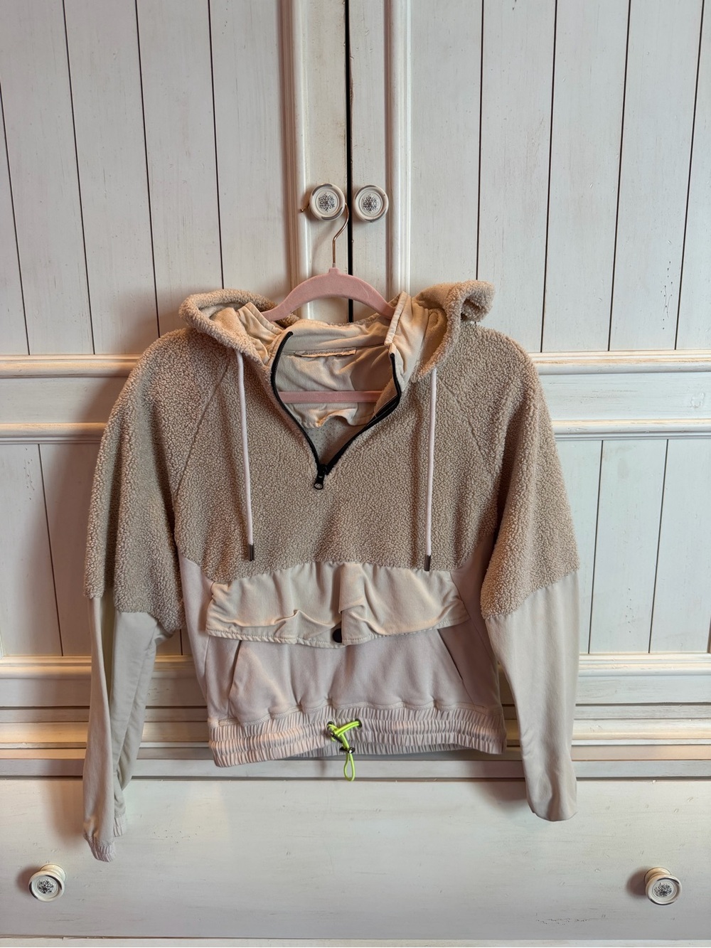 Cozy Beige Sherpa Half-Zip Hoodie